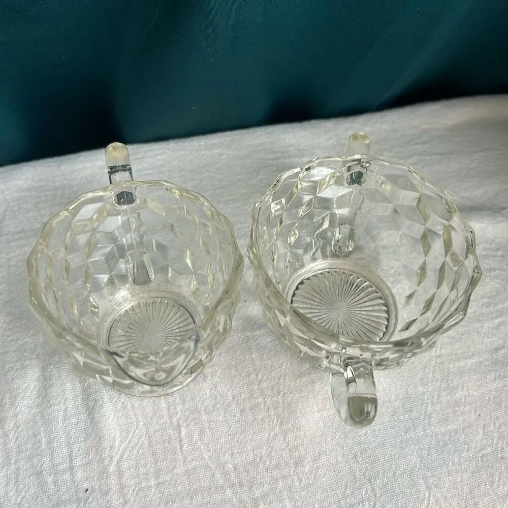 Vintage Jeanette Cube Clear Textured Sugar and Creamer Set - Picture 6 of 9